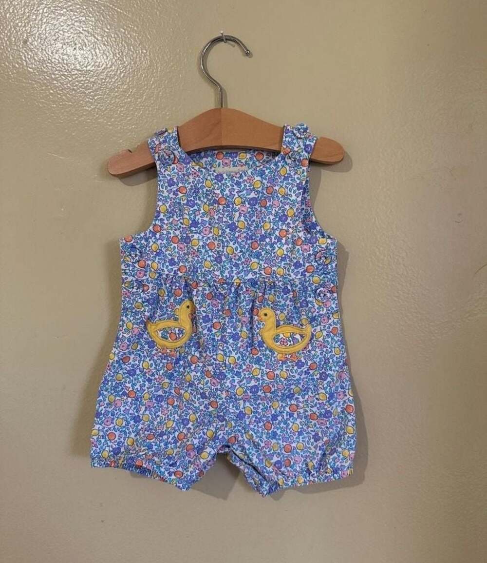 JoJo Maman Bébé Floral Duck Pocket Romper Sunsuit 3-6 Months